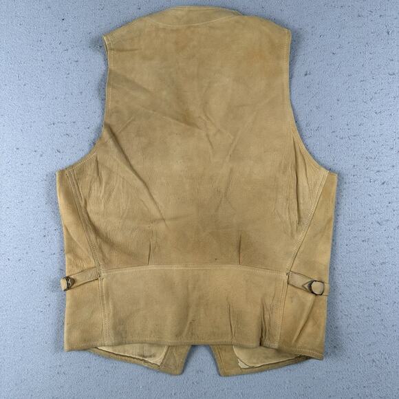 Vintage 40s Briar Club Suede Vest Small Brown Leather Talon Zip Hunting Workwear - Picture 13 of 16